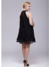 Beaded Black Chiffon Halter Mother Dress